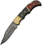 Damascus Lockback Wood and Horn DM-1214