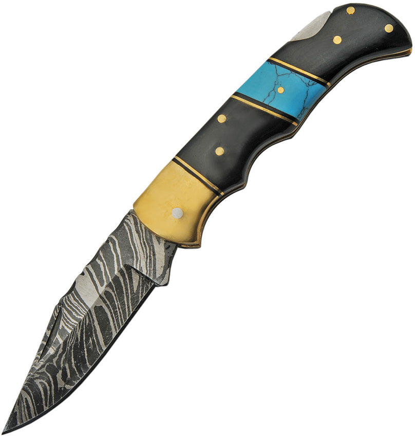 Damascus Lockback Horn/Turquoise DM-1215